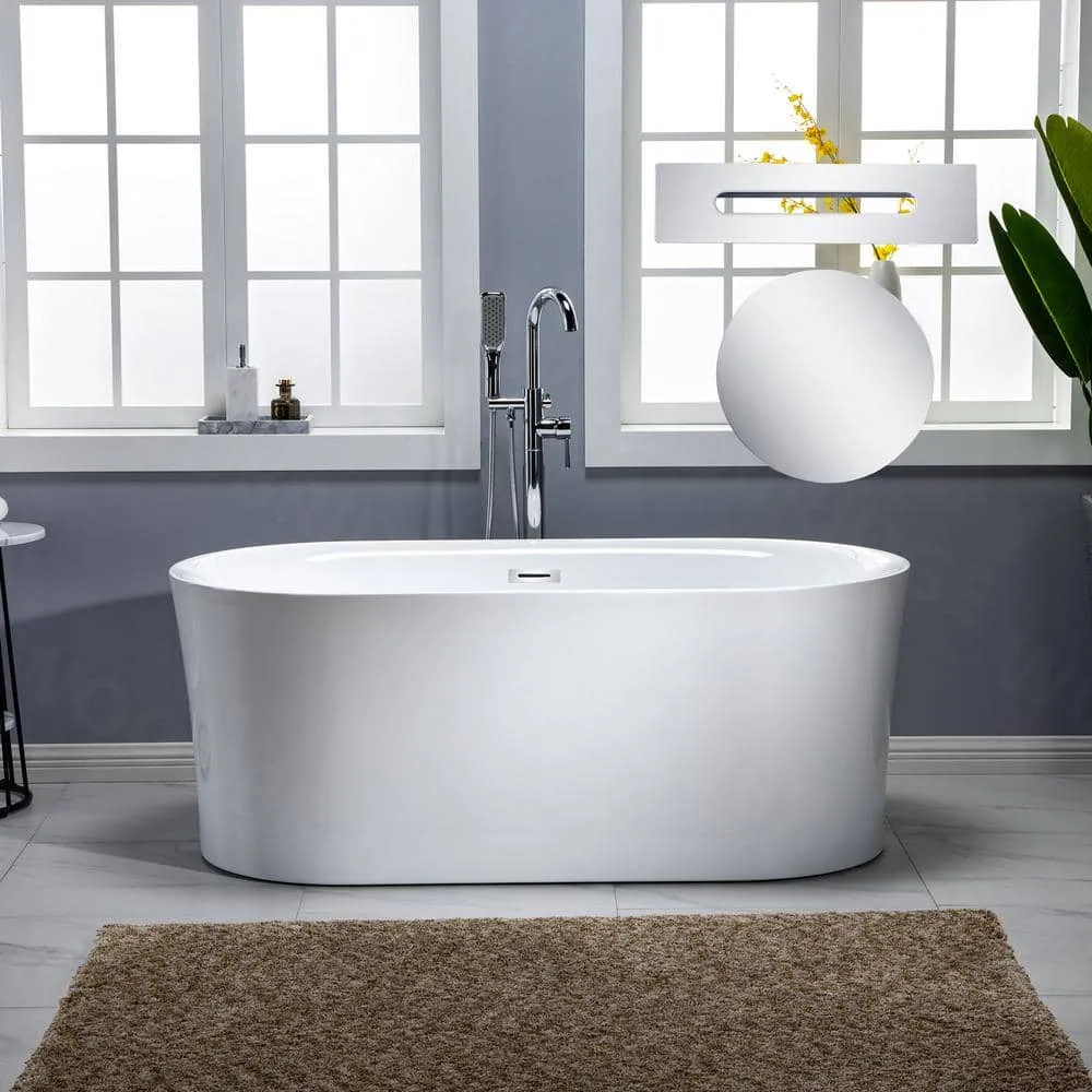 WOODBRIDGE Diana 67 in. Acrylic Freestanding Double-Ended Air Bath Bathtub with Drain & Overflow, White, photo 16 of 23