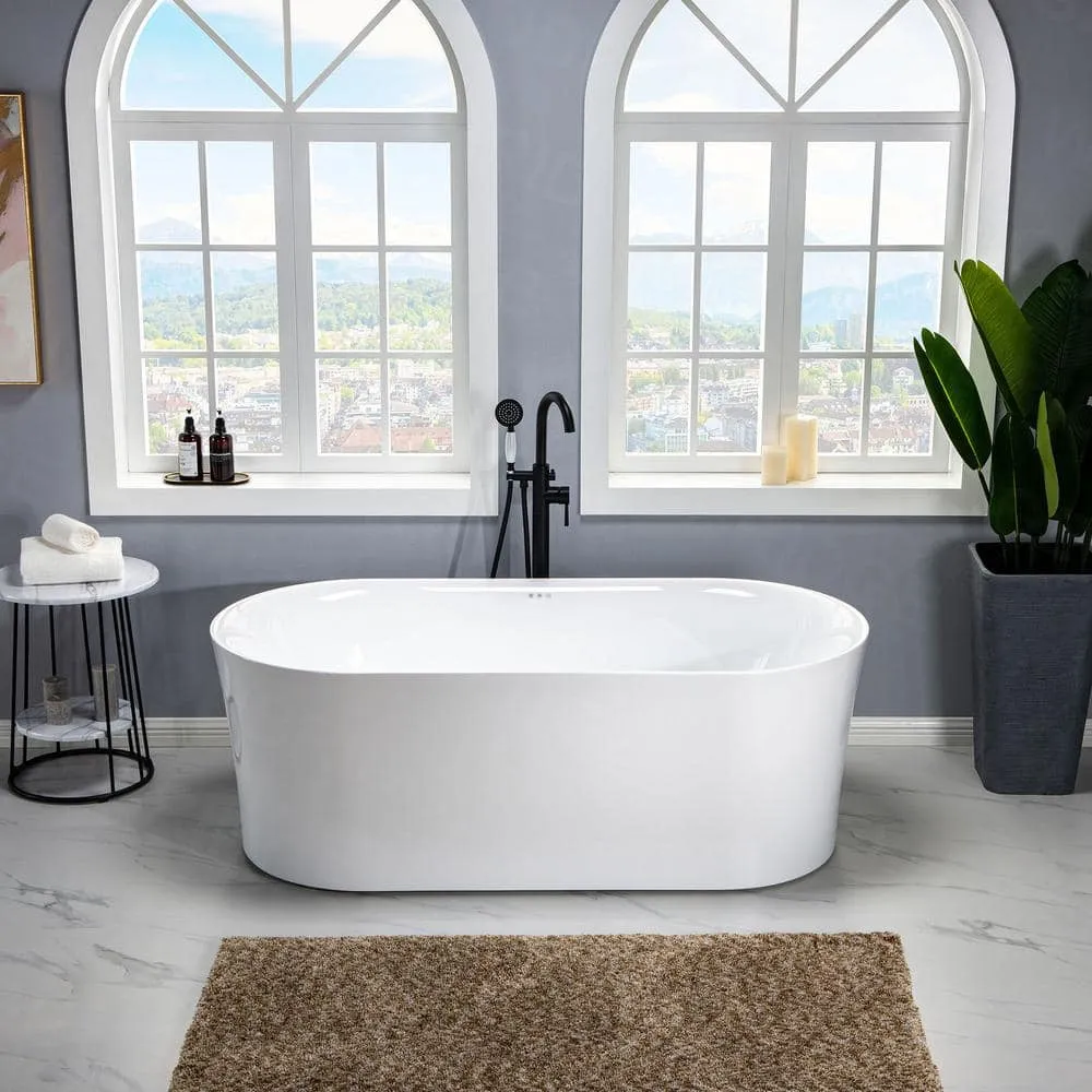 WOODBRIDGE Diana 67 in. Acrylic Freestanding Double-Ended Air Bath Bathtub with Drain & Overflow, White, photo 23 of 23