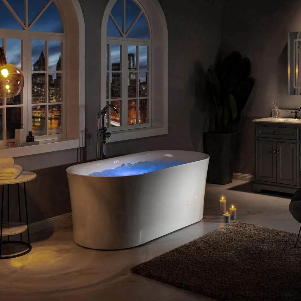 WOODBRIDGE Diana 67 in. Acrylic Freestanding Double-Ended Air Bath Bathtub with Drain & Overflow, White, photo 17 of 23