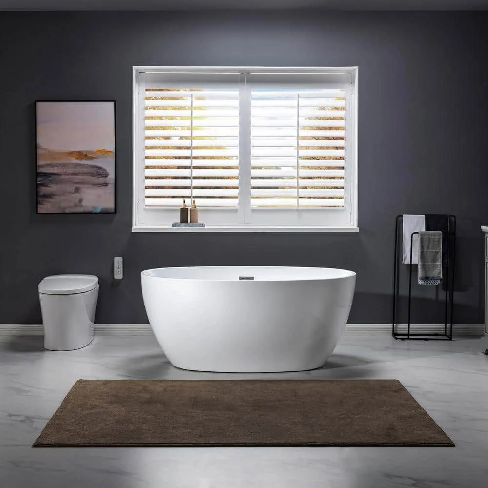 WOODBRIDGE Tarbes 55 in. Acrylic FlatBottom Double-Ended Freestanding Bathtub with Polished Chrome Overflow and Drain, White, photo 4 of 8