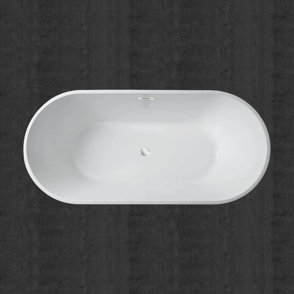 WOODBRIDGE Bradbury 67 in. Acrylic FlatBottom Double-Ended Freestanding Bathtub with Polished Chrome Overflow & Drain, White, photo 4 of 8