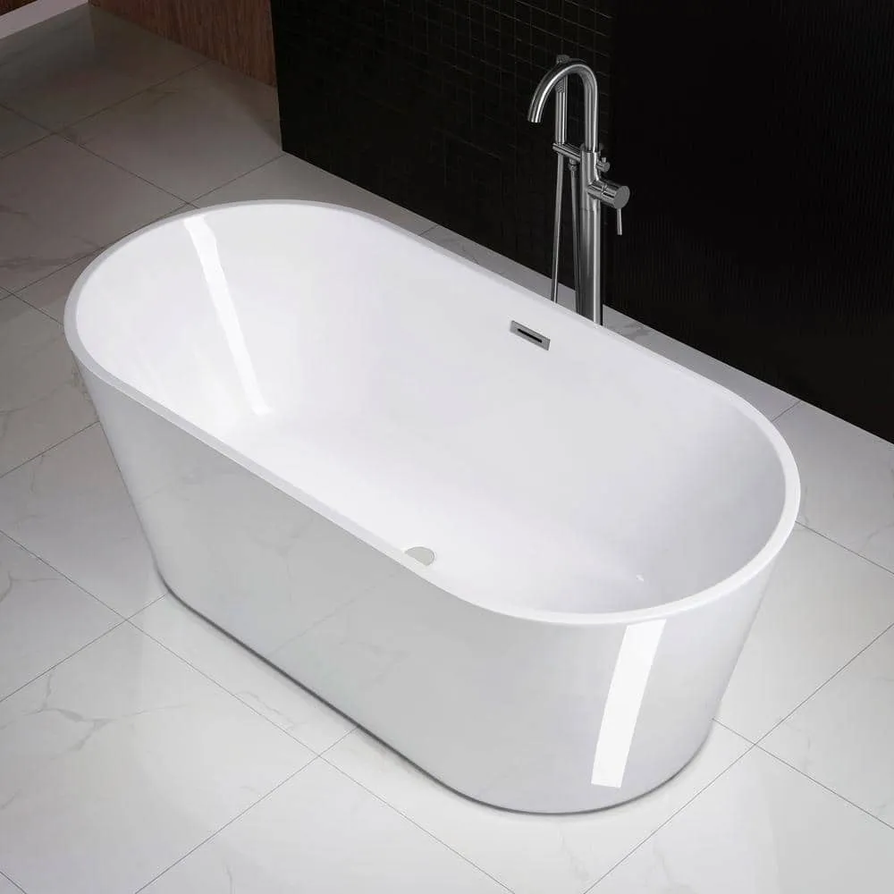WOODBRIDGE Bradbury 67 in. Acrylic FlatBottom Double-Ended Freestanding Bathtub with Polished Chrome Overflow & Drain, White, photo 3 of 8