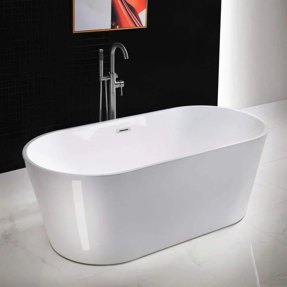 WOODBRIDGE Bradbury 67 in. Acrylic FlatBottom Double-Ended Freestanding Bathtub with Polished Chrome Overflow & Drain, White, photo 2 of 8