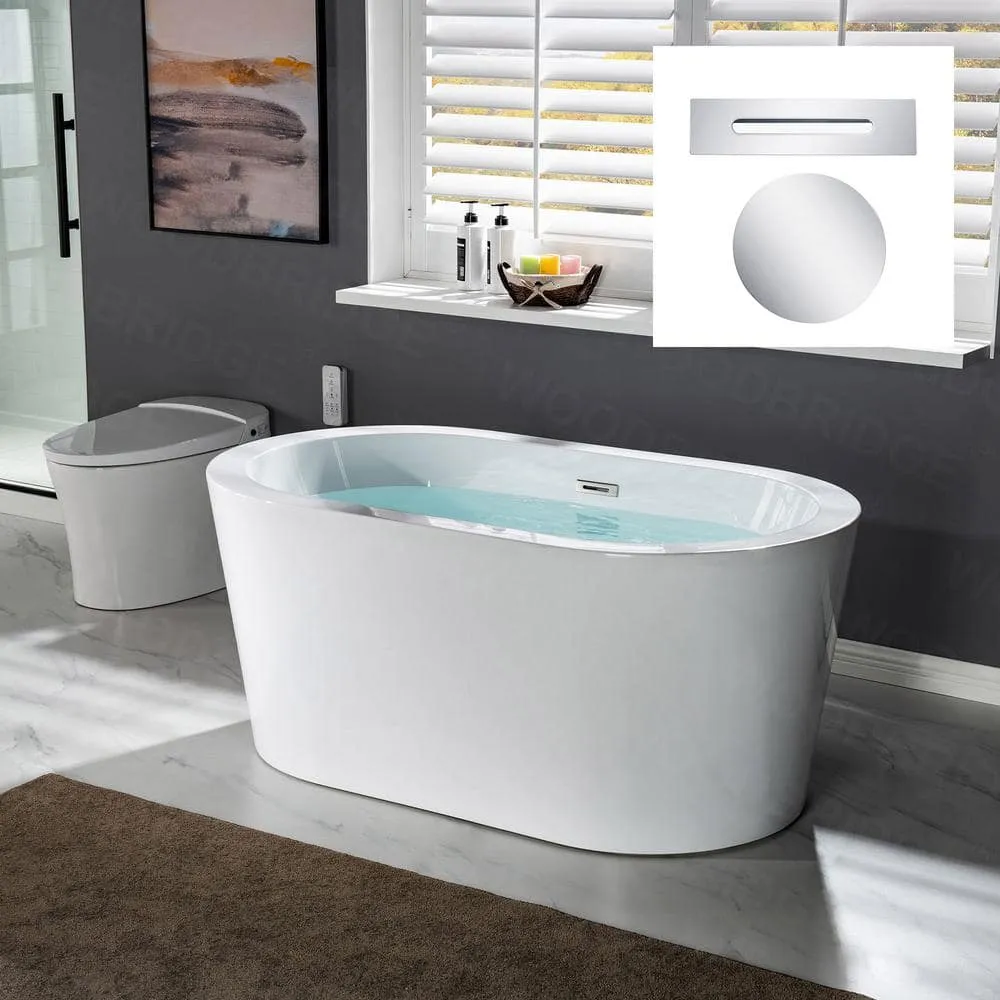 WOODBRIDGE Bridgewater 56 in. Acrylic Freestanding Double-Ended Soaking Bathtub with Drain and Overflow Included, White, photo 5 of 12