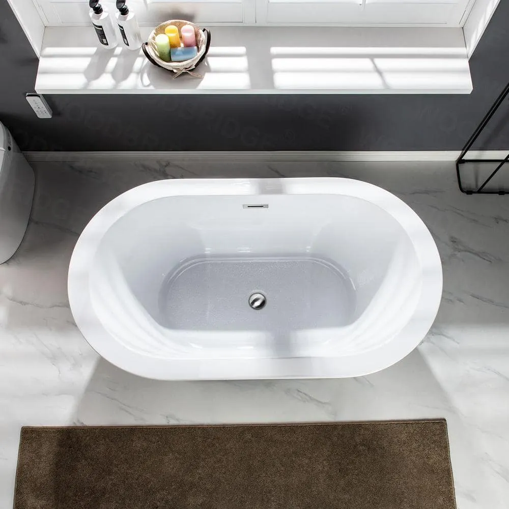 WOODBRIDGE Bridgewater 56 in. Acrylic Freestanding Double-Ended Soaking Bathtub with Drain and Overflow Included, White, photo 8 of 12