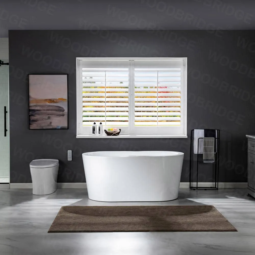 WOODBRIDGE Bridgewater 56 in. Acrylic Freestanding Double-Ended Soaking Bathtub with Drain and Overflow Included, White, photo 6 of 12