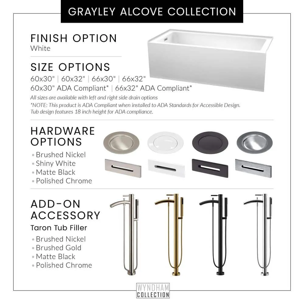 Wyndham Collection Grayley 60" x 32" Alcove Soaking Bathtub with Left Drain and Chrome Trim, photo 7 of 7