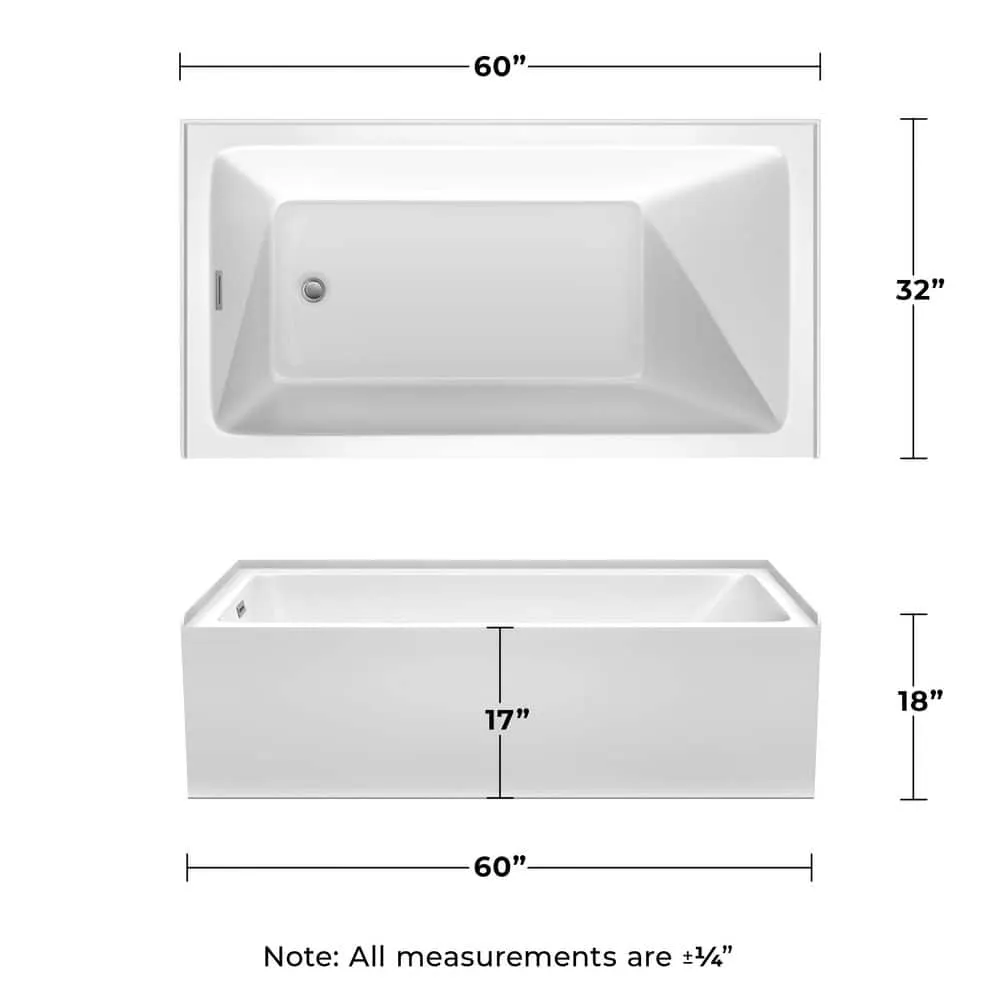 Wyndham Collection Grayley 60" x 32" Alcove Soaking Bathtub with Left Drain and Chrome Trim, photo 6 of 7