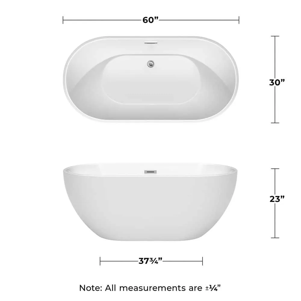 Wyndham Collection Brooklyn 60 in. Acrylic Freestanding Bathtub with Chrome Trim, photo 5 of 9