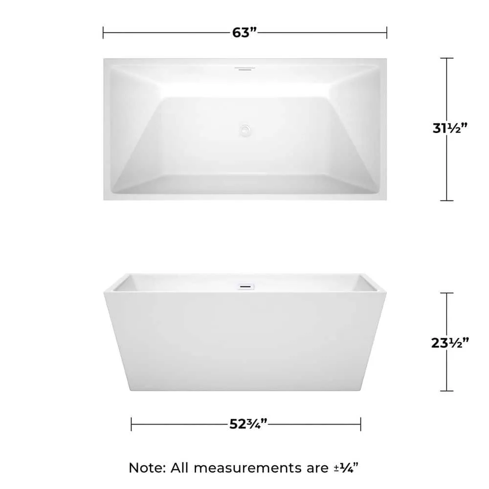 Wyndham Collection Sara 63 in. Acrylic Freestanding Bathtub with Shiny White Trim, photo 6 of 7