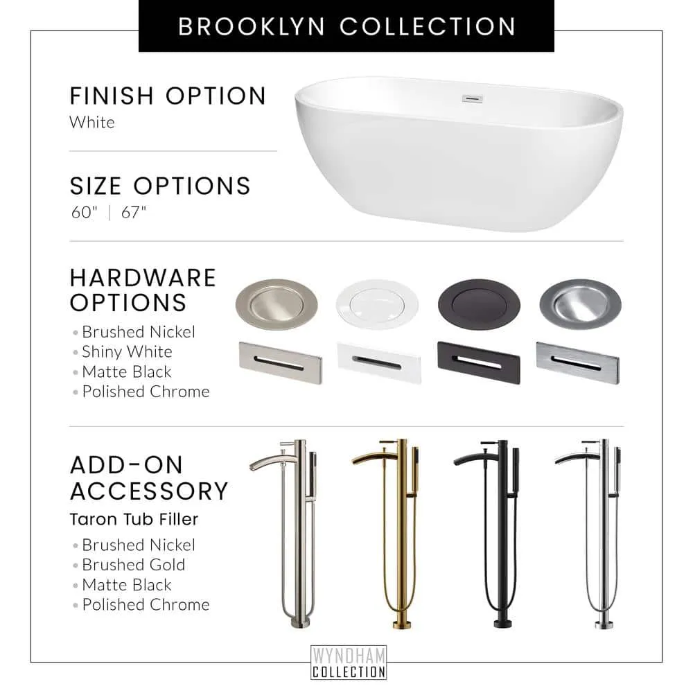 Wyndham Collection Brooklyn 60 in. Acrylic Freestanding Bathtub in White with Shiny Trim, photo 7 of 7