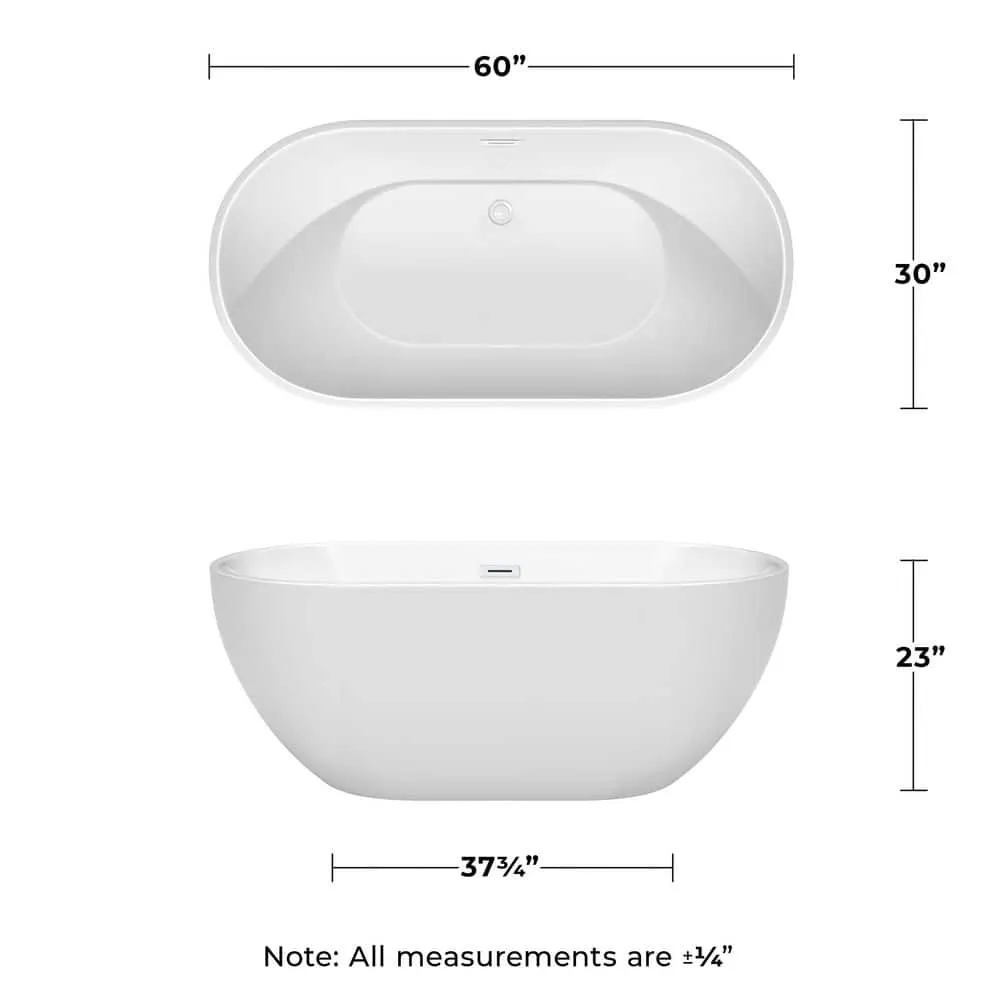 Wyndham Collection Brooklyn 60 in. Acrylic Freestanding Bathtub in White with Shiny Trim, photo 5 of 7