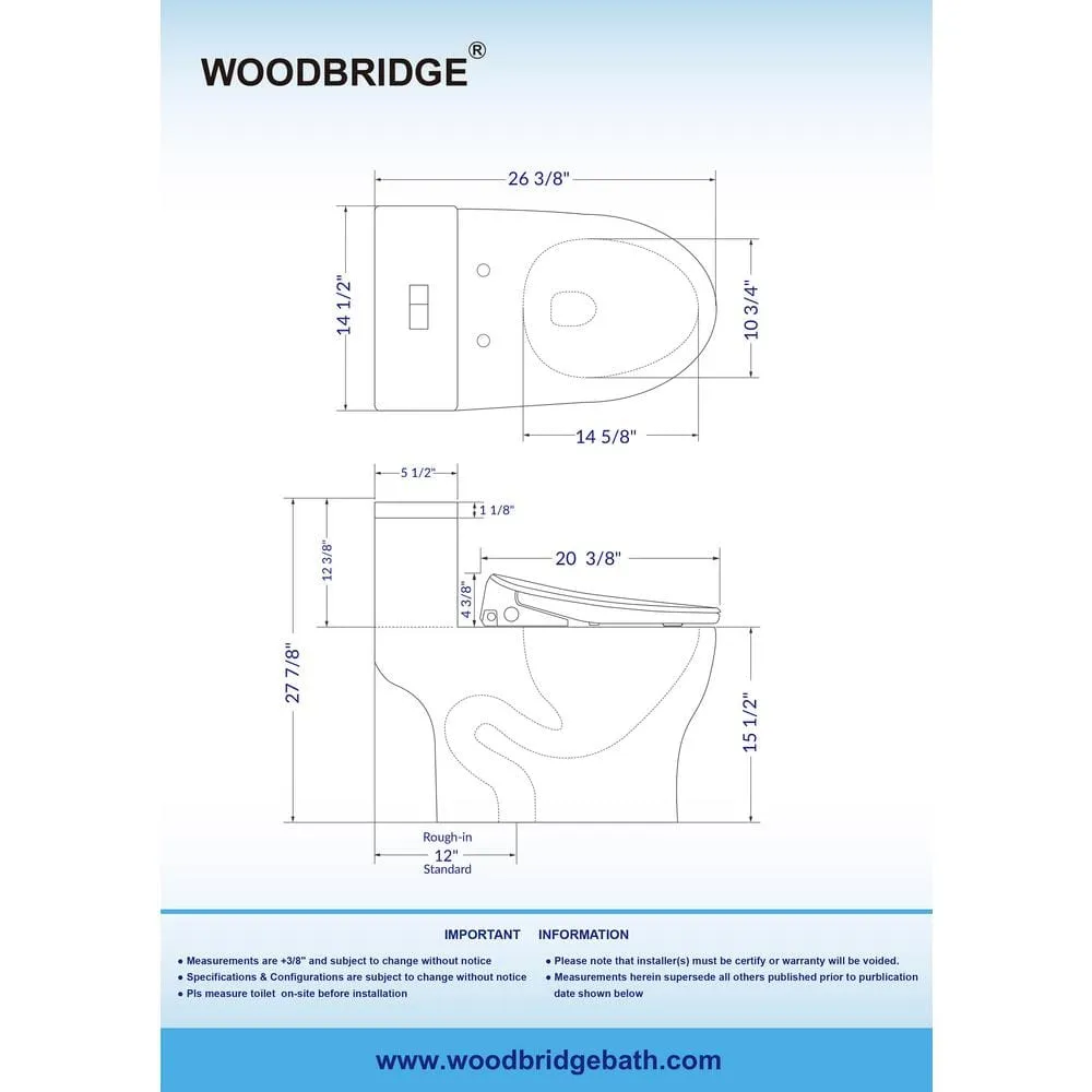 WOODBRIDGE Journey 1-Piece Dual Flush Elongated Smart Bidet Toilet in White, photo 6 of 10