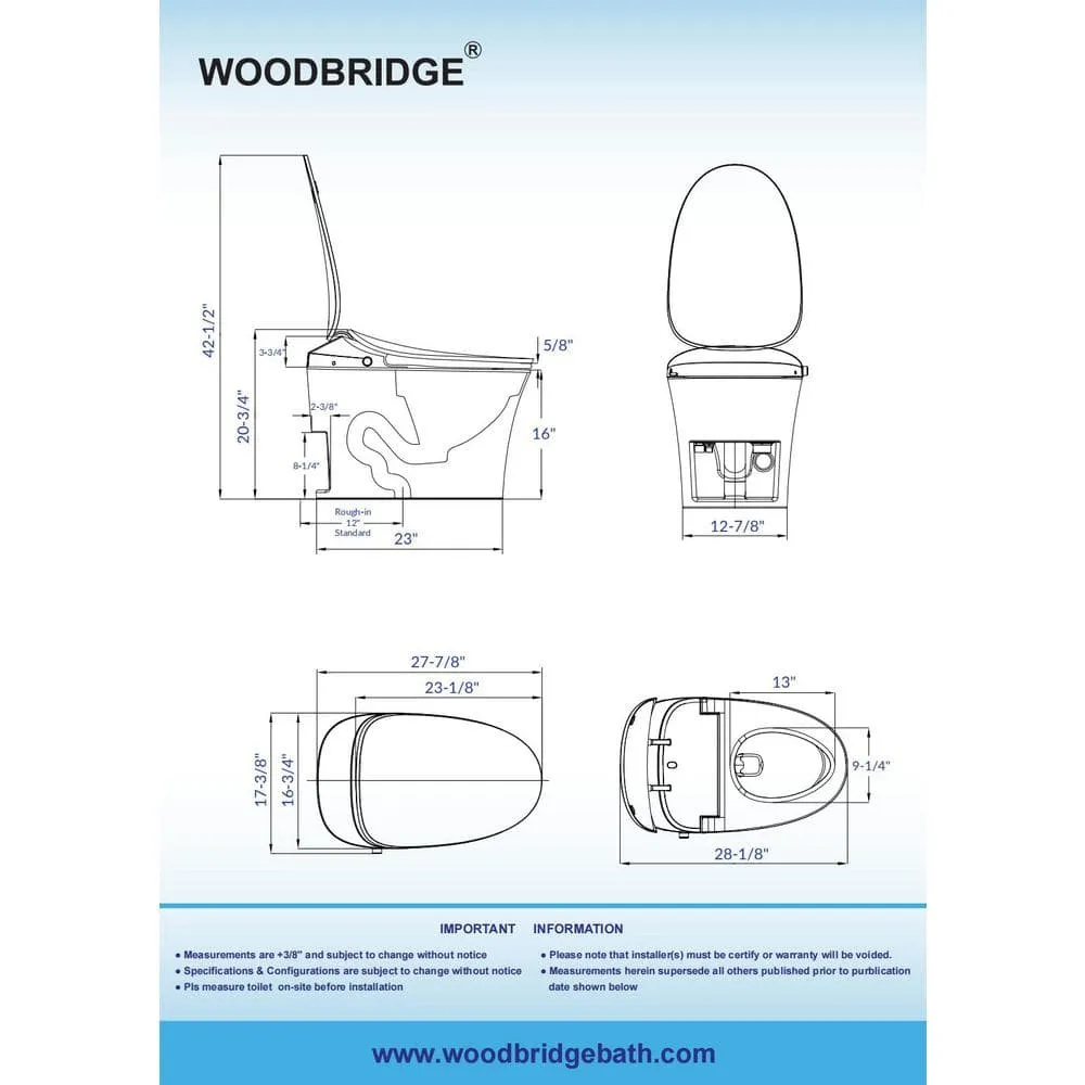 WOODBRIDGE Intelligent Comfort Height Dual Flush Elongated Toilet, White, photo 6 of 10