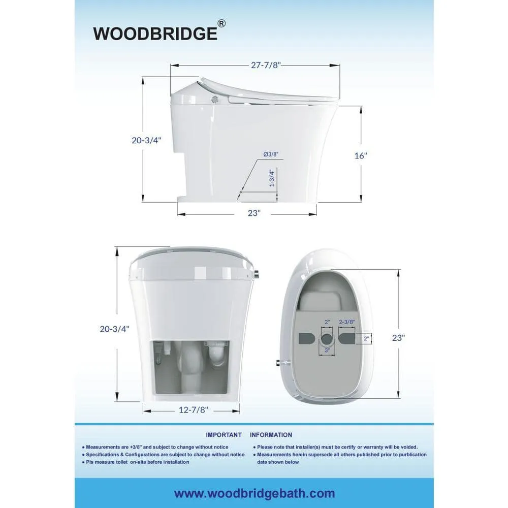 WOODBRIDGE Intelligent Comfort Height Dual Flush Elongated Toilet, White, photo 8 of 10