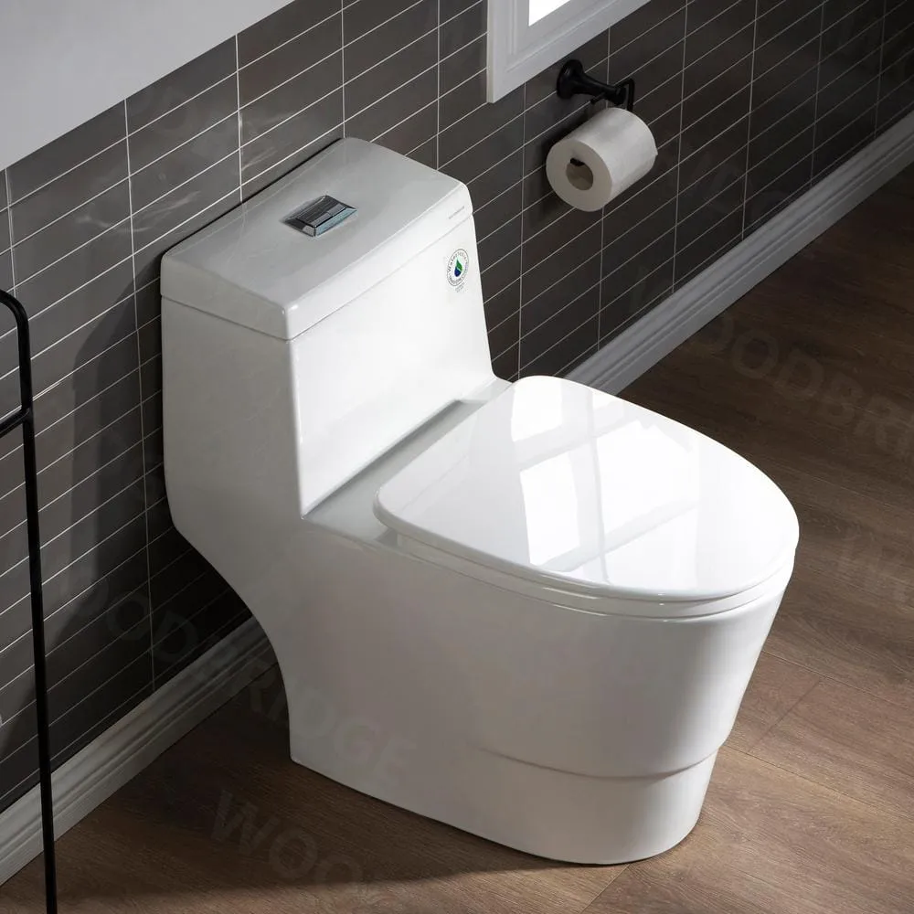 WOODBRIDGE Bristol 1-Piece 1.0/1.6 GPF High Efficiency Elongated All-In-One Toilet with Soft-Close Seat, White, photo 8 of 8