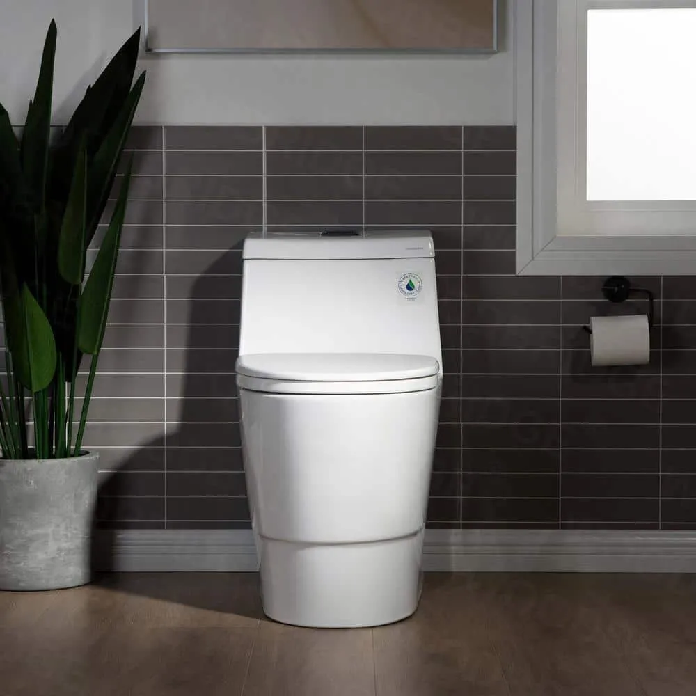 WOODBRIDGE Bristol 1-Piece 1.0/1.6 GPF High Efficiency Elongated All-In-One Toilet with Soft-Close Seat, White, photo 2 of 8