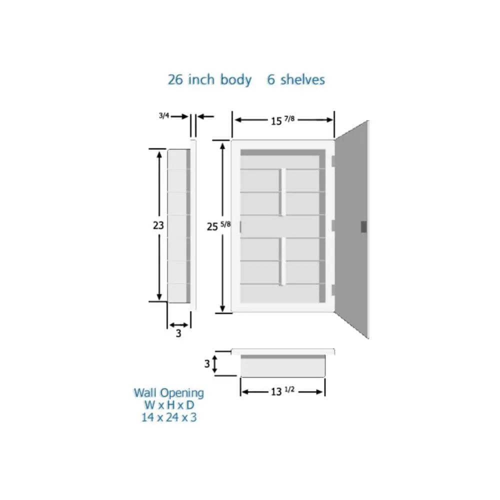 ZACA SPACECAB Media 16 in. x 26 in. x 3-1/2 in. Frameless Recessed 1-Door Medicine Cabinet with 6-Shelves and Polished Edge Mirror, photo 8 of 11