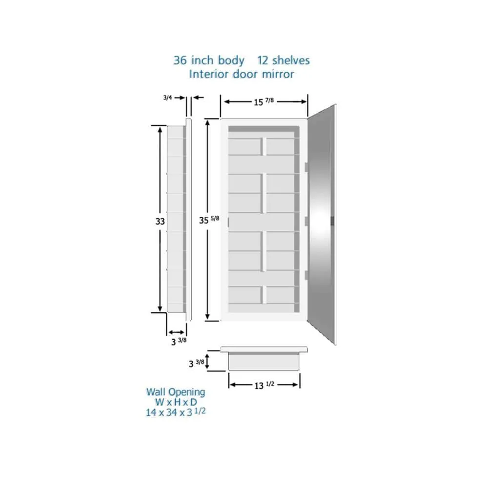 ZACA SPACECAB Media 16 in. x 36 in. x 3-1/2 in. Frameless Recessed 1-Door Medicine Cabinet with 12-Shelves and Polished Edge Mirror, photo 5 of 7