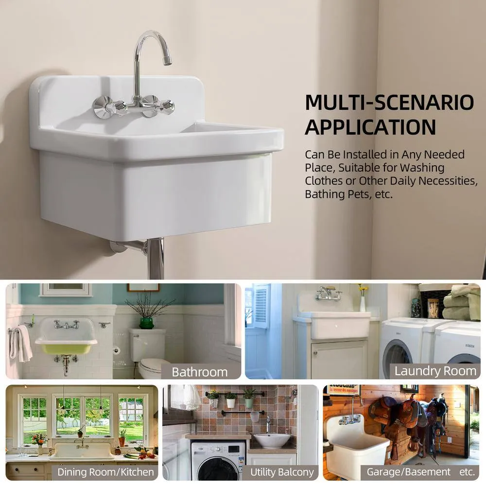 Zeafive 24 in. W x 20 in. D Wall Mount/Freestanding Laundry/Utility Sink in White Farmhouse Sink With Overflow and Sink Strainer, photo 10 of 13