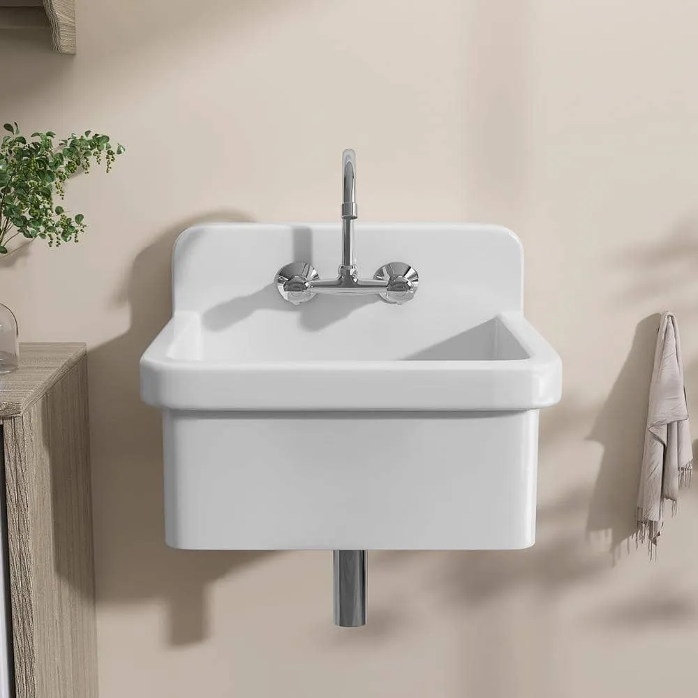 Zeafive 24 in. W x 20 in. D Wall Mount/Freestanding Laundry/Utility Sink in White Farmhouse Sink With Overflow and Sink Strainer, photo 3 of 13