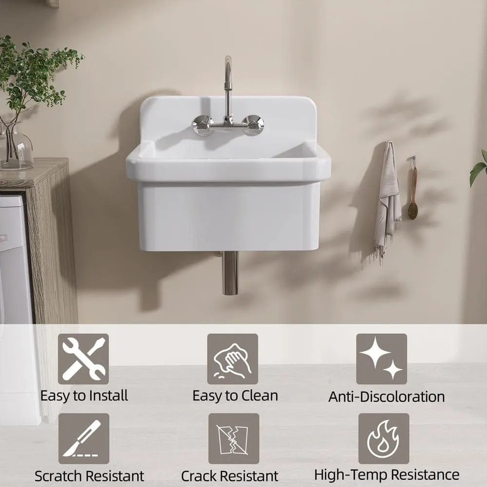 Zeafive 24 in. W x 20 in. D Wall Mount/Freestanding Laundry/Utility Sink in White Farmhouse Sink With Overflow and Sink Strainer, photo 11 of 13