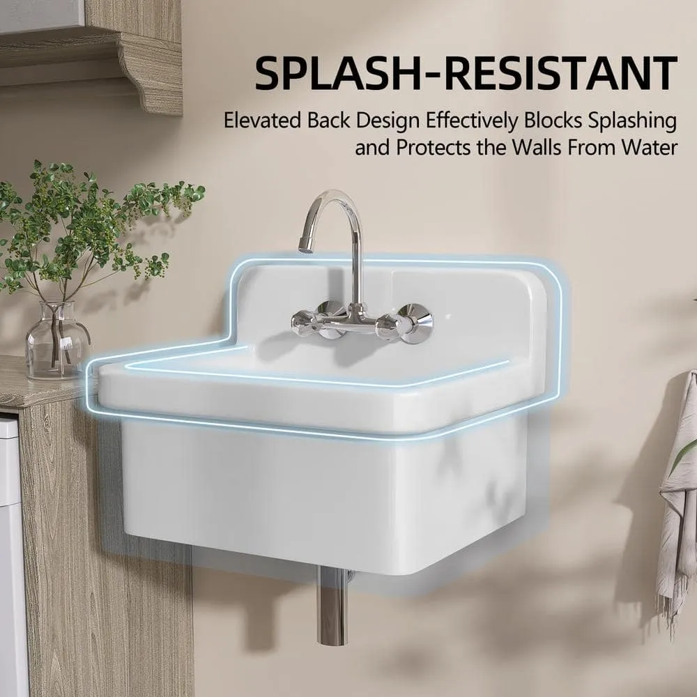 Zeafive 24 in. W x 20 in. D Wall Mount/Freestanding Laundry/Utility Sink in White Farmhouse Sink With Overflow and Sink Strainer, photo 9 of 13