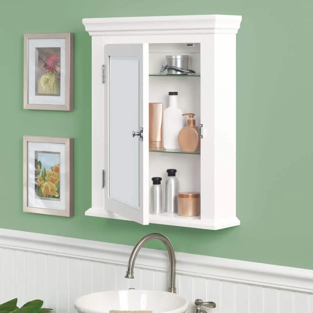 Zenith Early American 22-1/4 in. W x 27 in. H x 5-7/8 in. D Framed Surface-Mount Bathroom Medicine Cabinet in White, photo 5 of 6