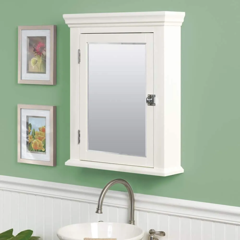 Zenith Early American 22-1/4 in. W x 27 in. H x 5-7/8 in. D Framed Surface-Mount Bathroom Medicine Cabinet in White, photo 4 of 6