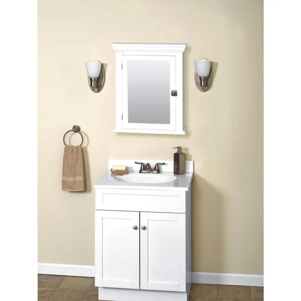 Zenith Early American 22-1/4 in. W x 27 in. H x 5-7/8 in. D Framed Surface-Mount Bathroom Medicine Cabinet in White, photo 3 of 6