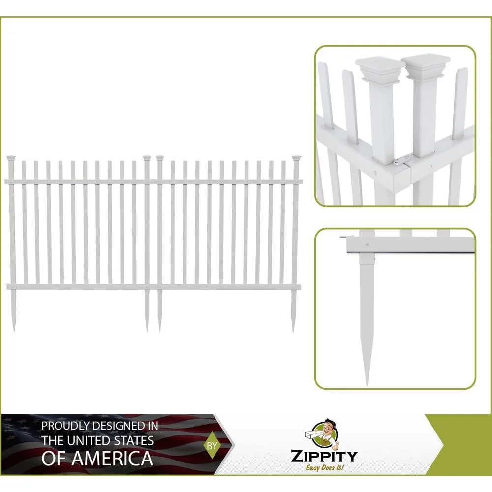Zippity Outdoor Products 3.4 ft. x 3.7 ft. Burbank No-Dig Vinyl Garden Picket Fence Panel (2-Pack), photo 4 of 10