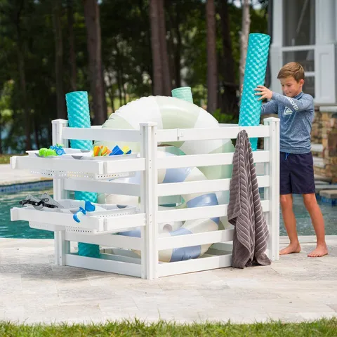 Zippity White Vinyl Slatted-Panel Pool Organizer