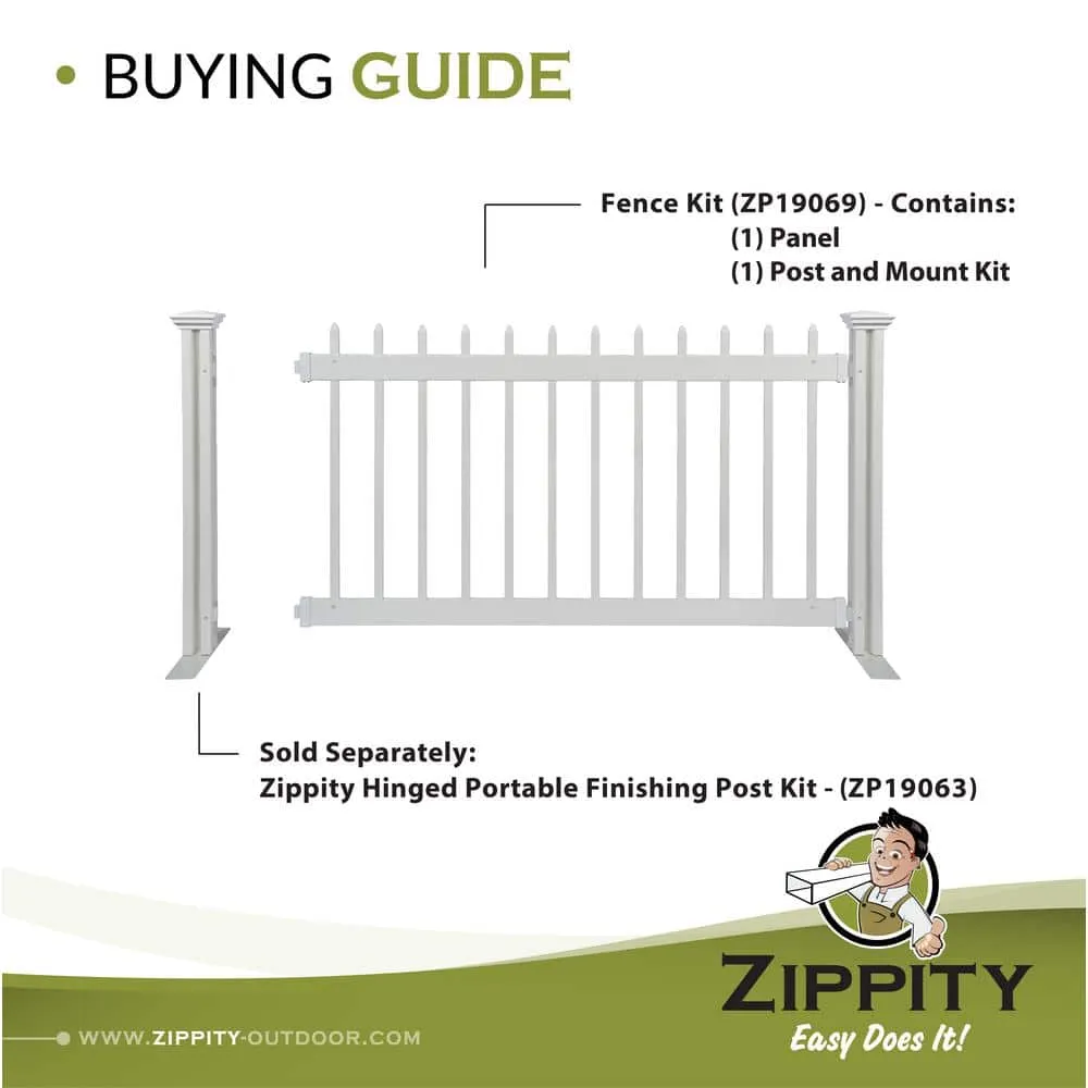 Zippity Outdoor Products 3.2 ft. H x 5.5 ft. W Kensington Hinged White Vinyl Spaced Picket Portable Event Fence Kit, photo 4 of 9