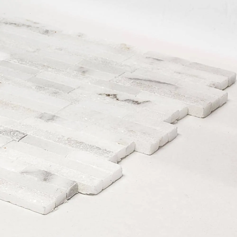 Jeffrey Court Churchill White Split Face 11.75 in. x 12.625 in. x 13 mm Splitface Textured Marble Mosaic Tile, photo 2 of 6