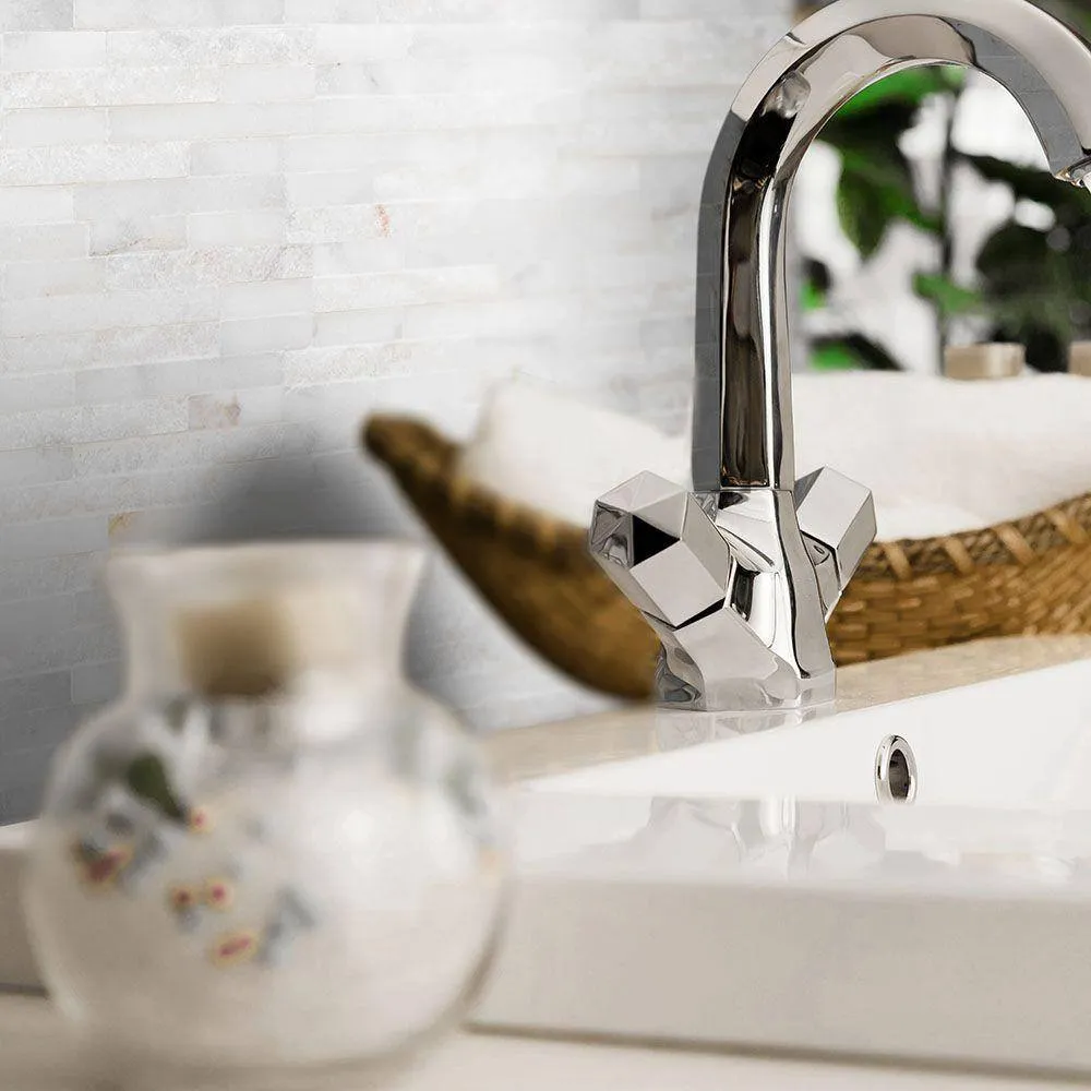 Jeffrey Court Churchill White Split Face 11.75 in. x 12.625 in. x 13 mm Splitface Textured Marble Mosaic Tile, photo 5 of 6