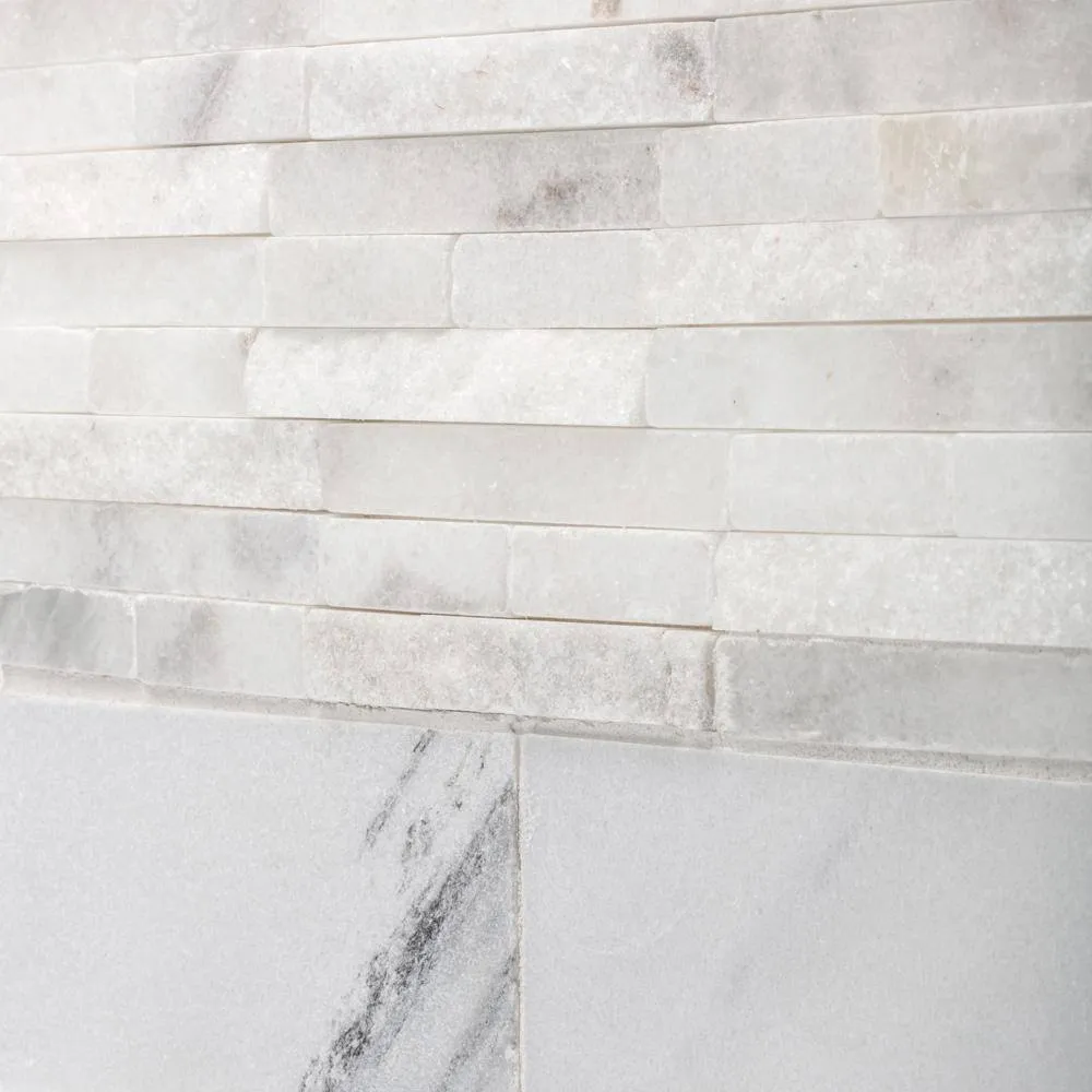 Jeffrey Court Churchill White Split Face 11.75 in. x 12.625 in. x 13 mm Splitface Textured Marble Mosaic Tile, photo 4 of 6