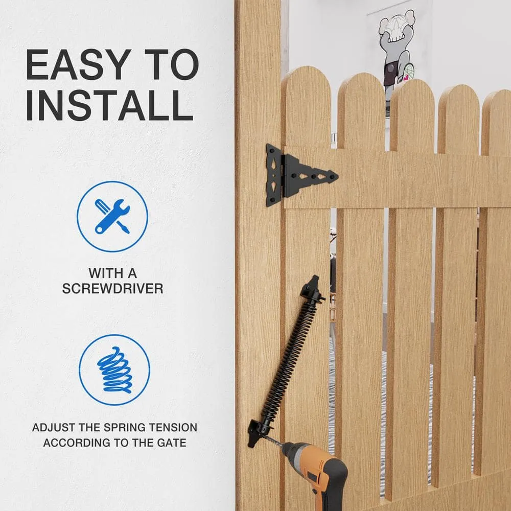 WINSOON 14 in. Black Steel Self Closing Fence Gate Spring Hardware for Wooden and Vinyl Fence, photo 4 of 7