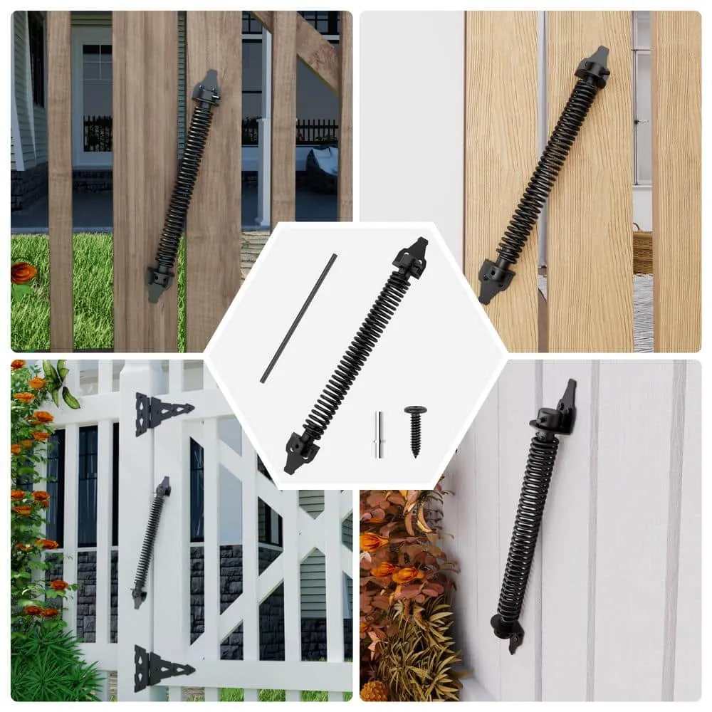 WINSOON 14 in. Black Steel Self Closing Fence Gate Spring Hardware for Wooden and Vinyl Fence, photo 5 of 7