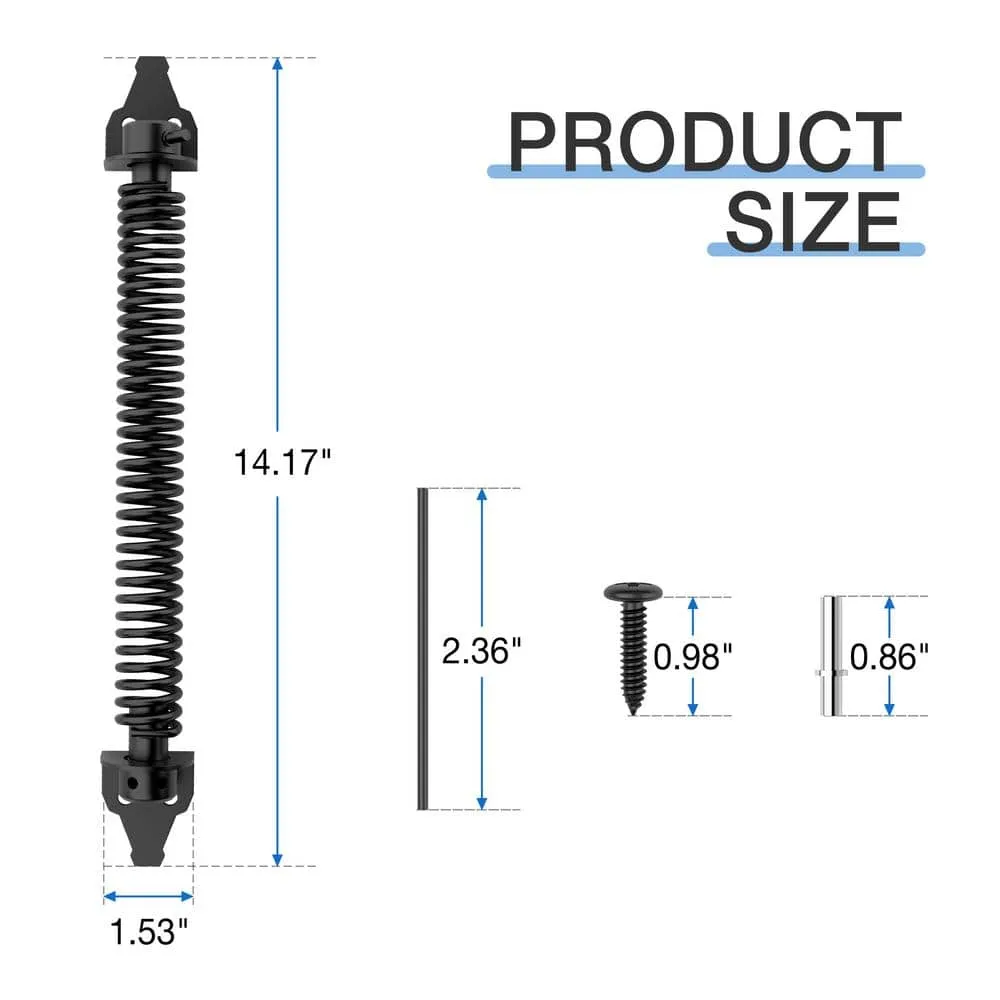 WINSOON 14 in. Black Steel Self Closing Fence Gate Spring Hardware for Wooden and Vinyl Fence, photo 3 of 7