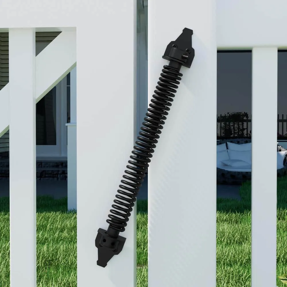 WINSOON 14 in. Black Steel Self Closing Fence Gate Spring Hardware for Wooden and Vinyl Fence, photo 2 of 7