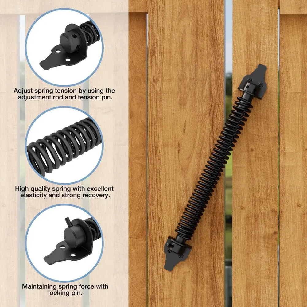 WINSOON 14 in. Black Steel Self Closing Fence Gate Spring Hardware for Wooden and Vinyl Fence, photo 6 of 7