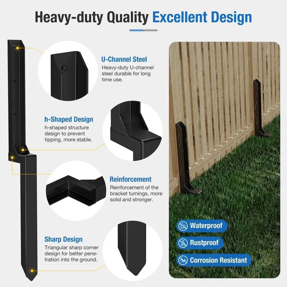WINSOON 4.7 in. x 17.7 in. x 34 in. Heavy Duty Black Fence Post Repair Kit Anchor Ground Spike, for Fixing Broken Fence (2-Pack), photo 3 of 7