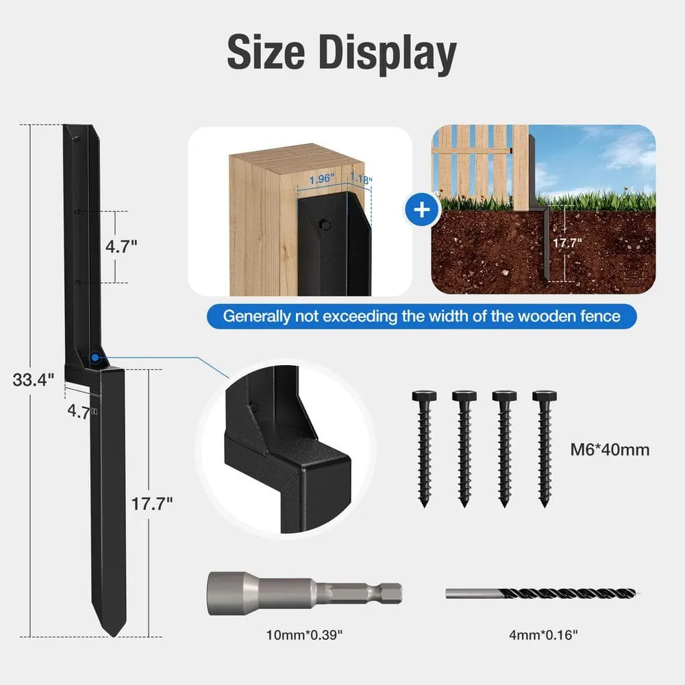 WINSOON 34 in. Heavy Duty Black Fence Post Repair Kit Anchor Ground Spike, Fence Post for Repairing Broken Fence, photo 4 of 7