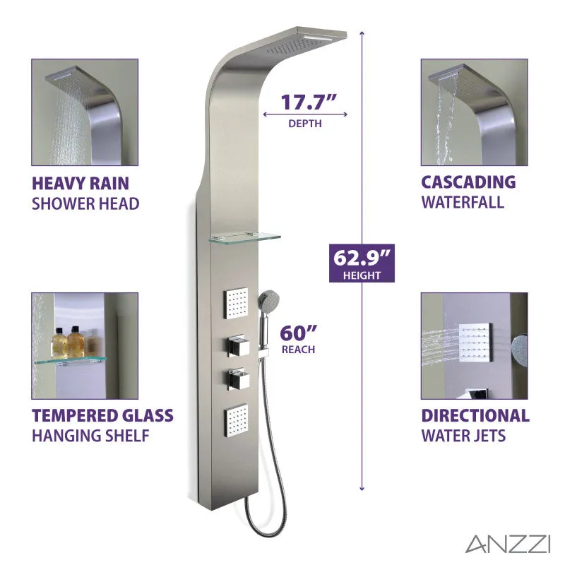 ANZZI Niagara Brushed Stainless Steel 2-Jet Full Body Shower Panel System, 64 in. (Valve Included), photo 13 of 13