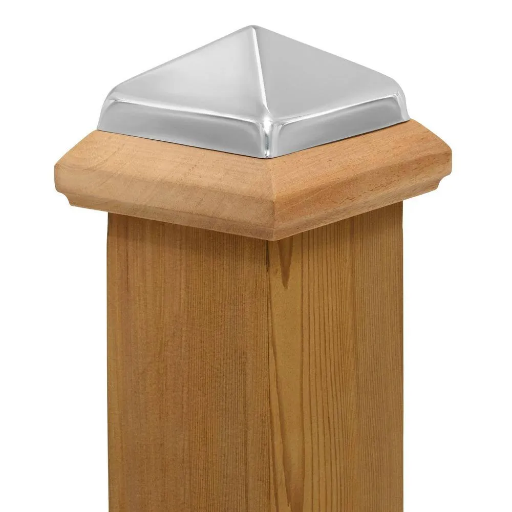 Protectyte Miterless 4 in. x 4 in. Untreated Wood Slip Over Fence Post Cap with Stainless Steel Pyramid, photo 2 of 5