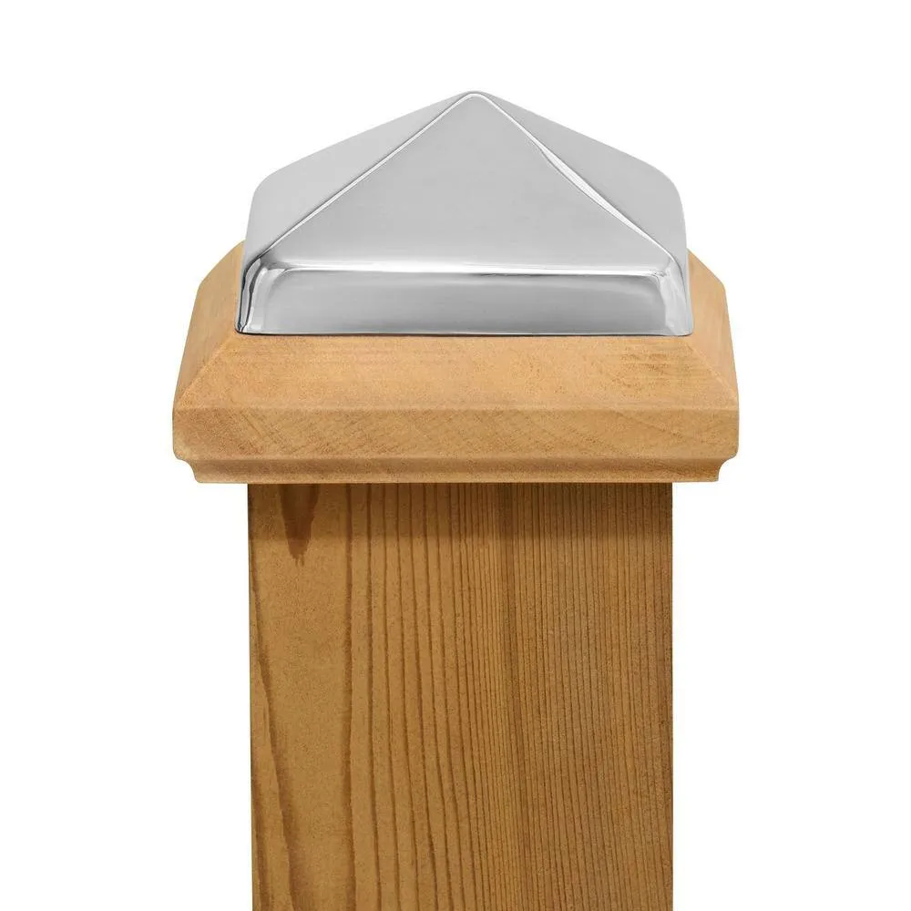 Protectyte Miterless 4 in. x 4 in. Untreated Wood Slip Over Fence Post Cap with Stainless Steel Pyramid, photo 3 of 4