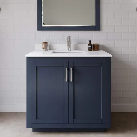 Miranda 36" Dark Blue Vanity with White Marble Top
