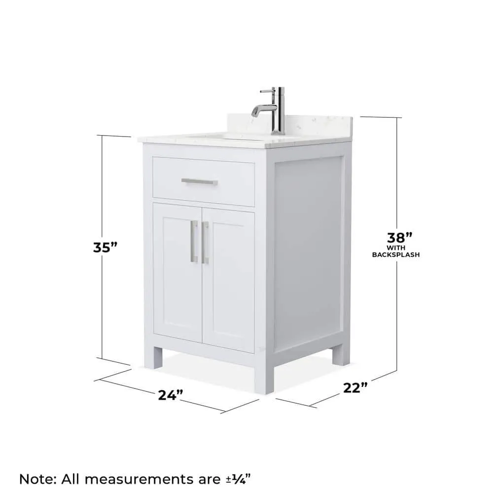 Wyndham Collection Beckett 24" Bathroom Vanity in White with Carrara Marble Top, photo 5 of 5