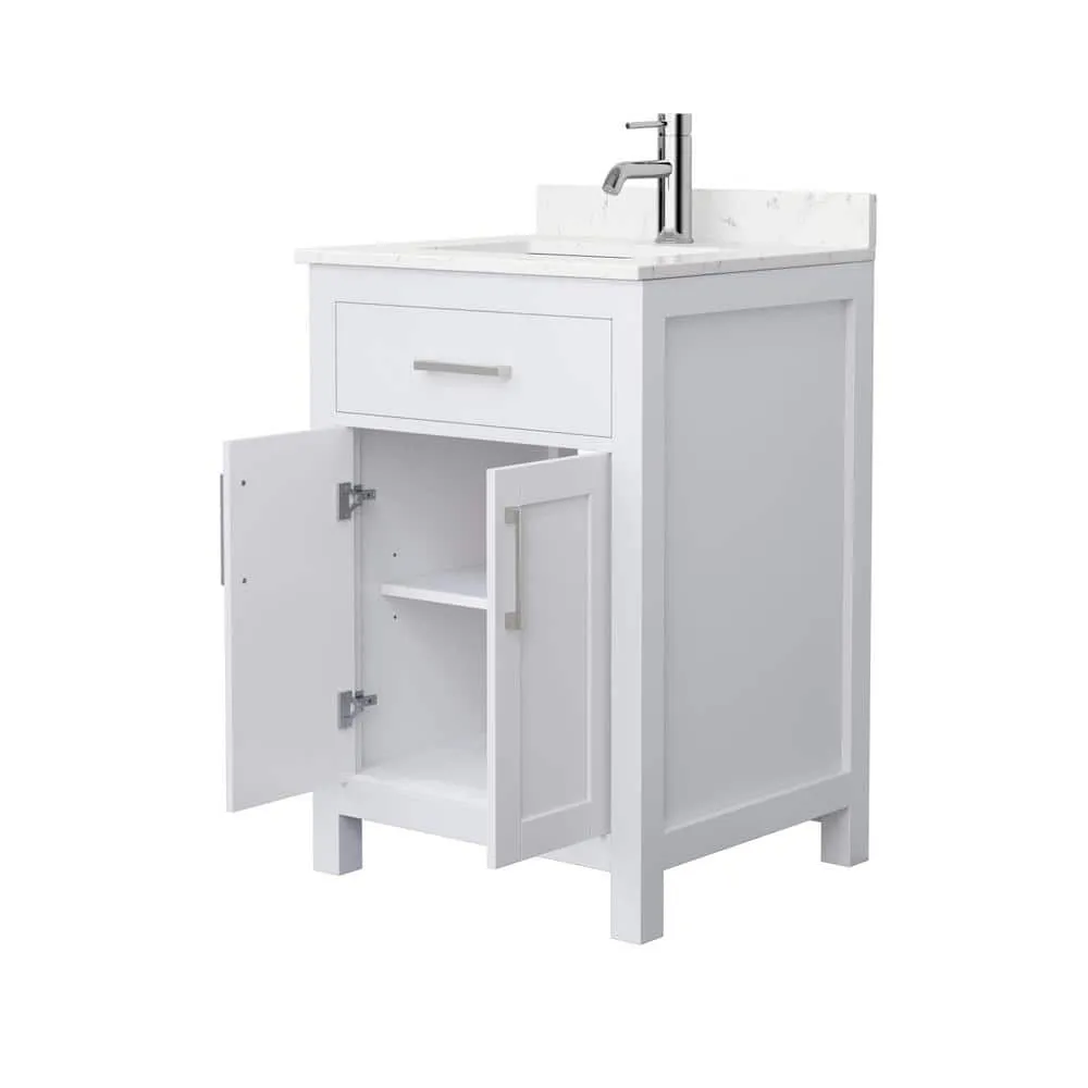 Wyndham Collection Beckett 24" Bathroom Vanity in White with Carrara Marble Top, photo 3 of 5