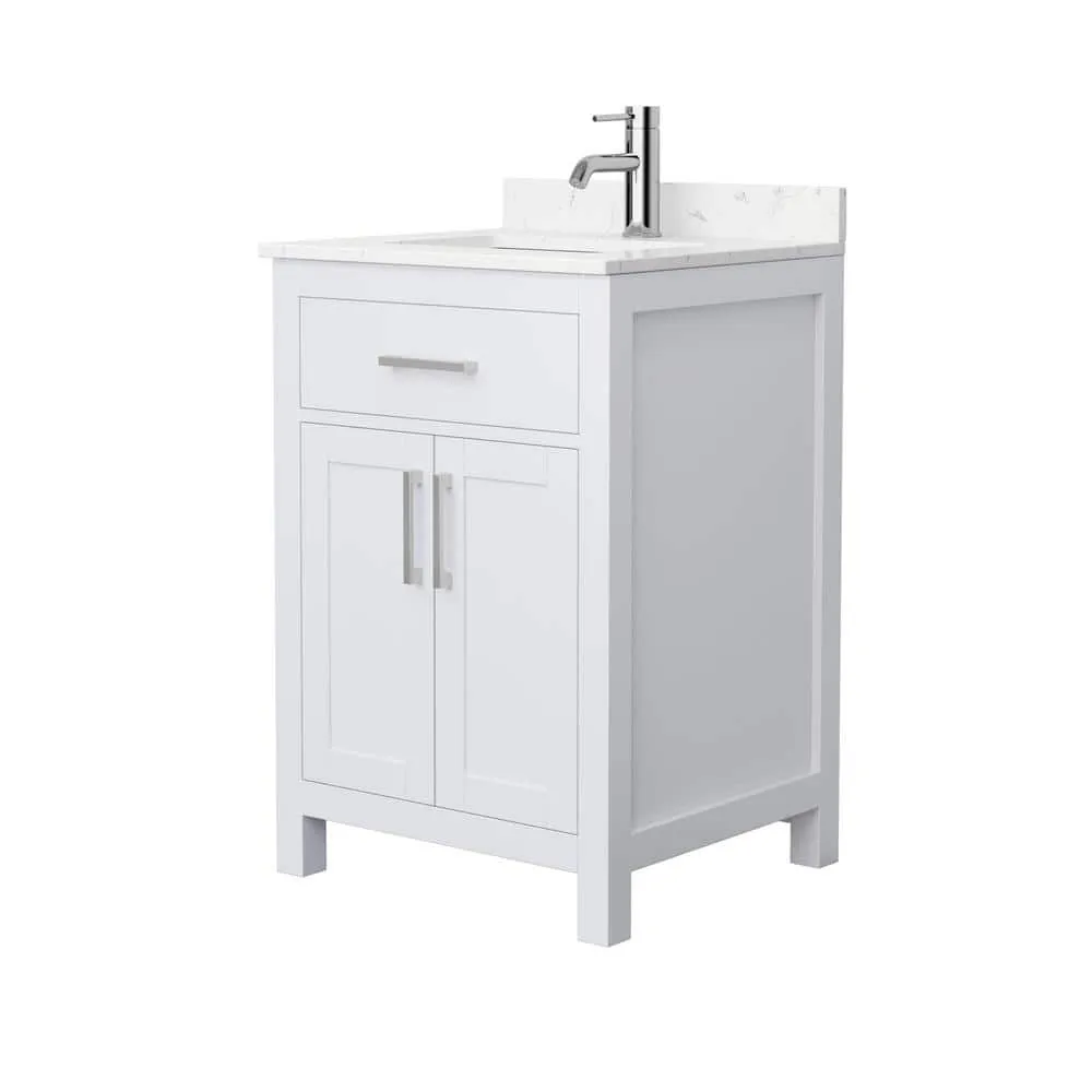 Wyndham Collection Beckett 24" Bathroom Vanity in White with Carrara Marble Top, photo 2 of 5